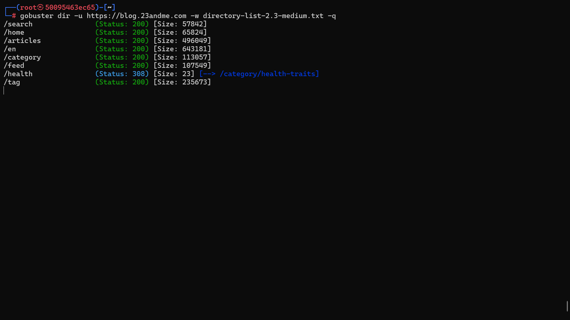 use gobuster to enumerate subdirectory of web application server