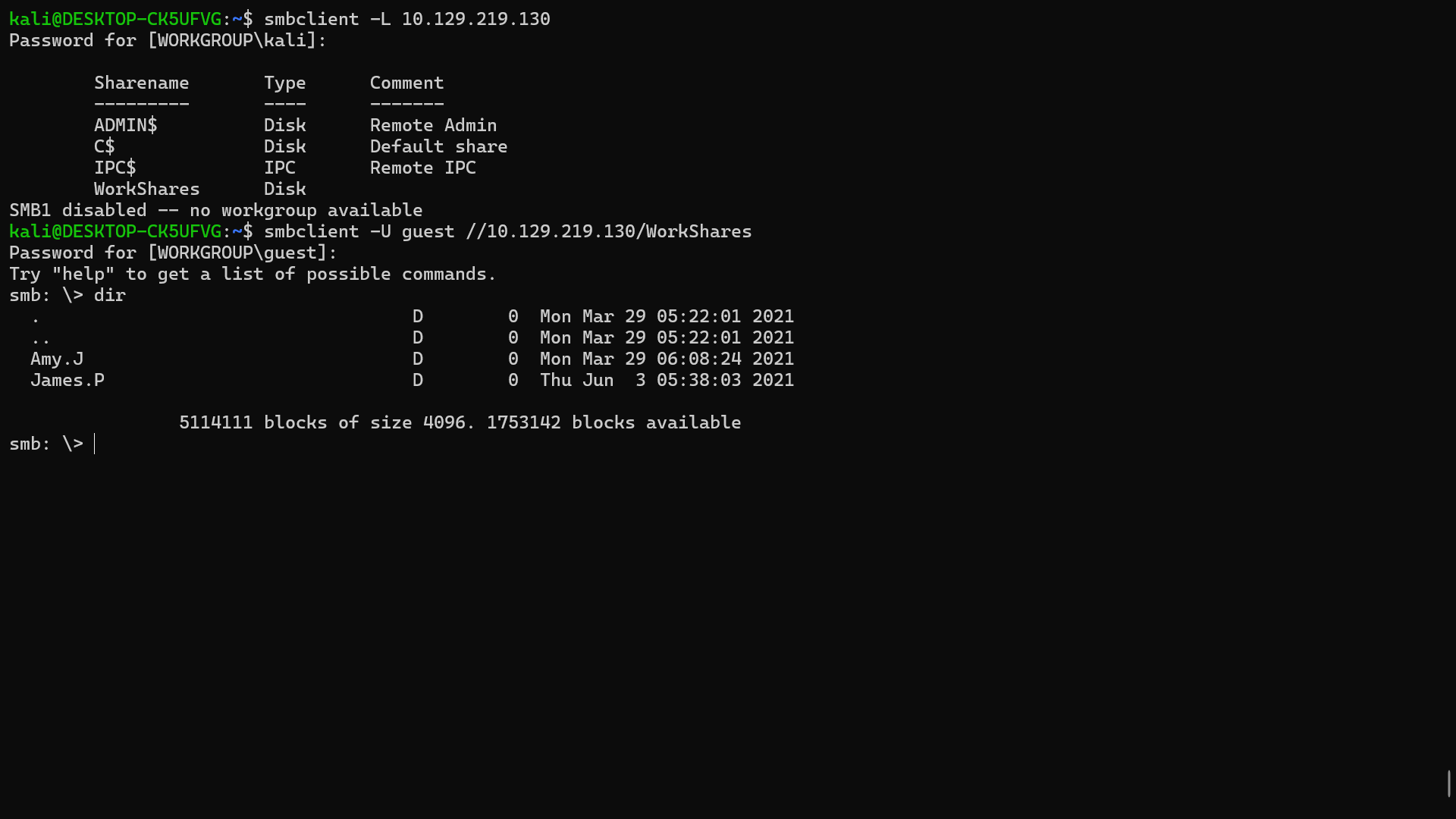 SMB anonymous login example on linux